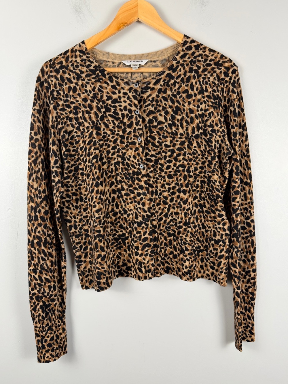 L.K. Bennett CD NESTIE Medium Animal Print 100% Wool Cardigan NWOT